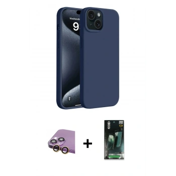 MARSİLYAN™- iPhone 15 Kılıf Kozmos Yansıma Özel Seri - Siyah 360 Mat Full Body Arka Koruyucu + Raze Metal Kamera Lens - SI