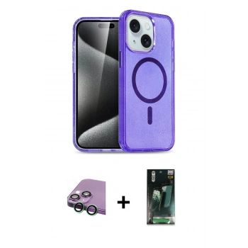 MARSİLYAN™- iPhone 15 Kılıf Nova Asil Prime - Siyah 360 Mat Full Body Arka Koruyucu + Raze Metal Kamera Lens - YL