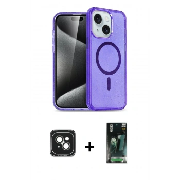 MARSİLYAN™- iPhone 15 Kılıf Nova Asil Prime - Siyah 360 Mat Full Body Arka Koruyucu + PVD Metal Kamera Lens - YL