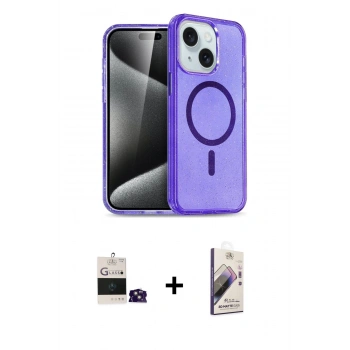 MARSİLYAN™- iPhone 15 Kılıf Nova Asil Prime - Siyah Bilvis 3D Mat Cam Ekran Koruyucu + Bilvis Titan Kamera Lens - PE
