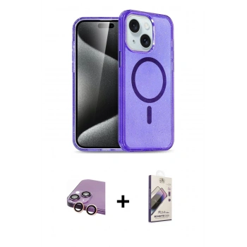 MARSİLYAN™- iPhone 15 Kılıf Nova Asil Prime - Siyah Bilvis 3D Mat Cam Ekran Koruyucu + Raze Metal Kamera Lens - PE