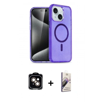 MARSİLYAN™- iPhone 15 Kılıf Nova Asil Prime - Siyah Bilvis 3D Mat Cam Ekran Koruyucu + PVD Metal Kamera Lens - TU