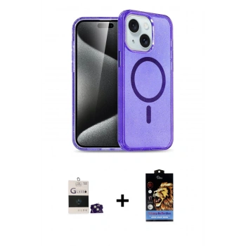 MARSİLYAN™- iPhone 15 Kılıf Nova Asil Prime - Siyah Buffer Hayalet Cam Ekran Koruyucu + Bilvis Titan Kamera Lens - YL