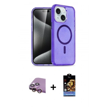 MARSİLYAN™- iPhone 15 Kılıf Nova Asil Prime - Siyah Buffer Hayalet Cam Ekran Koruyucu + Raze Metal Kamera Lens - PE