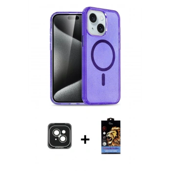 MARSİLYAN™- iPhone 15 Kılıf Nova Asil Prime - Siyah Buffer Hayalet Cam Ekran Koruyucu + PVD Metal Kamera Lens - YL