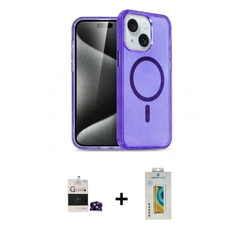MARSİLYAN™- iPhone 15 Kılıf Nova Asil Prime - Siyah Polymer Nano Ekran Koruyucu + Bilvis Titan Kamera Lens - PE