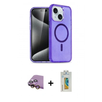 MARSİLYAN™- iPhone 15 Kılıf Nova Asil Prime - Siyah Polymer Nano Ekran Koruyucu + Raze Metal Kamera Lens - SI