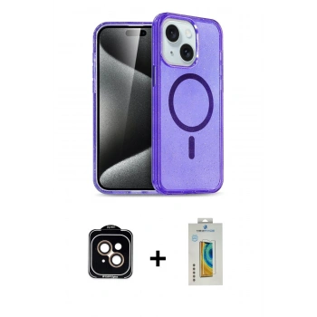 MARSİLYAN™- iPhone 15 Kılıf Nova Asil Prime - Siyah Polymer Nano Ekran Koruyucu + PVD Metal Kamera Lens - TU