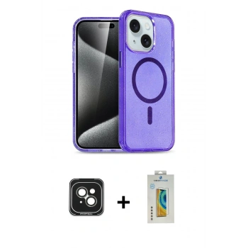 MARSİLYAN™- iPhone 15 Kılıf Nova Asil Prime - Siyah Polymer Nano Ekran Koruyucu + PVD Metal Kamera Lens - YL