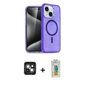 MARSİLYAN™- iPhone 15 Kılıf Nova Asil Prime - Siyah Polymer Nano Ekran Koruyucu + PVD Metal Kamera Lens - YL