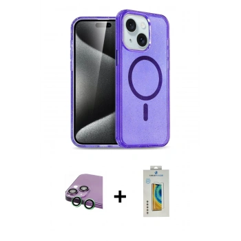 MARSİLYAN™- iPhone 15 Kılıf Nova Asil Prime - Siyah Polymer Nano Ekran Koruyucu + Raze Metal Kamera Lens - YL