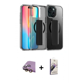 MARSİLYAN™- iPhone 15 Kılıf Nova Işık Koleksiyonu - Siyah Bilvis 3D Mat Cam Ekran Koruyucu + Raze Metal Kamera Lens - SI