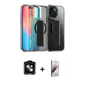 MARSİLYAN™- iPhone 15 Kılıf Nova Işık Koleksiyonu - Siyah Bilvis 3D Mat Cam Ekran Koruyucu + PVD Metal Kamera Lens - TU