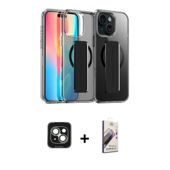 MARSİLYAN™- iPhone 15 Kılıf Nova Işık Koleksiyonu - Siyah Bilvis 3D Mat Cam Ekran Koruyucu + PVD Metal Kamera Lens - YL