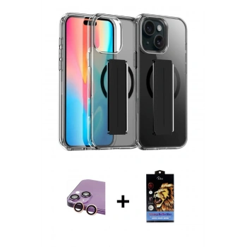 MARSİLYAN™- iPhone 15 Kılıf Nova Işık Koleksiyonu - Siyah Buffer Hayalet Cam Ekran Koruyucu + Raze Metal Kamera Lens - PE