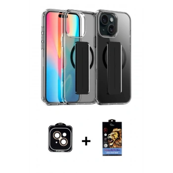 MARSİLYAN™- iPhone 15 Kılıf Nova Işık Koleksiyonu - Siyah Buffer Hayalet Cam Ekran Koruyucu + PVD Metal Kamera Lens - TU