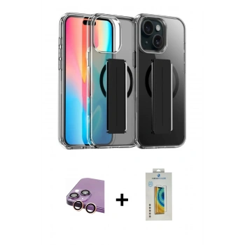 MARSİLYAN™- iPhone 15 Kılıf Nova Işık Koleksiyonu - Siyah Polymer Nano Ekran Koruyucu + Raze Metal Kamera Lens - PE