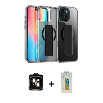 MARSİLYAN™- iPhone 15 Kılıf Nova Işık Koleksiyonu - Siyah Polymer Nano Ekran Koruyucu + PVD Metal Kamera Lens - TU