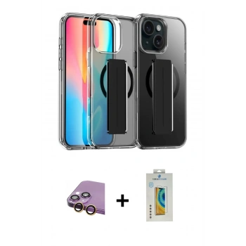 MARSİLYAN™- iPhone 15 Kılıf Nova Işık Koleksiyonu - Siyah Polymer Nano Ekran Koruyucu + Raze Metal Kamera Lens - SI