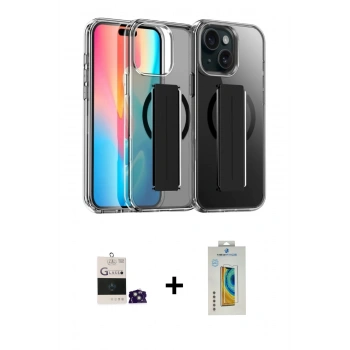 MARSİLYAN™- iPhone 15 Kılıf Nova Işık Koleksiyonu - Siyah Polymer Nano Ekran Koruyucu + Bilvis Titan Kamera Lens - YL
