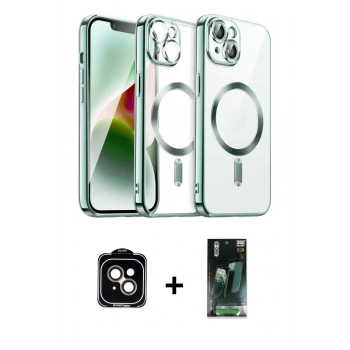 MARSİLYAN™- iPhone 15 Kılıf Nova Işık Özel Seri - Şeffaf 360 Full Body Arka Koruyucu + PVD Metal Kamera Lens - TU