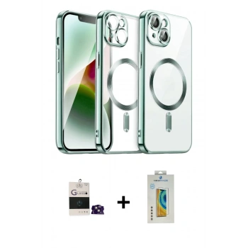 MARSİLYAN™- iPhone 15 Kılıf Nova Işık Özel Seri - Siyah Polymer Nano Ekran Koruyucu + Bilvis Titan Kamera Lens - PE