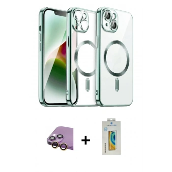 MARSİLYAN™- iPhone 15 Kılıf Nova Işık Özel Seri - Siyah Polymer Nano Ekran Koruyucu + Raze Metal Kamera Lens - SI