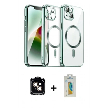 MARSİLYAN™- iPhone 15 Kılıf Nova Işık Özel Seri - Siyah Polymer Nano Ekran Koruyucu + PVD Metal Kamera Lens - TU