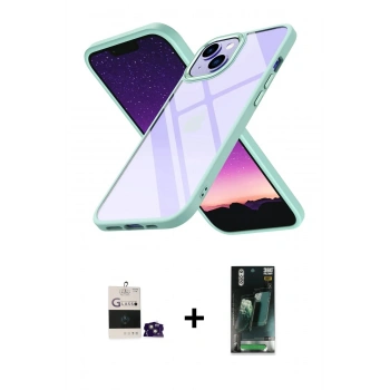 MARSİLYAN™- iPhone 15 Kılıf Nova Işık Serisi - Şeffaf 360 Full Body Arka Koruyucu + Bilvis Titan Kamera Lens - PE