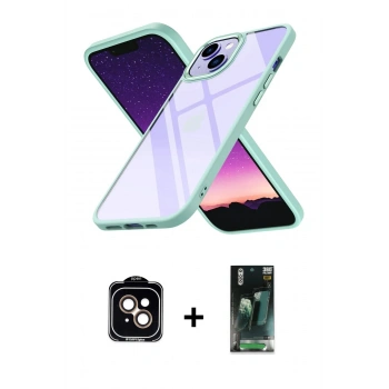 MARSİLYAN™- iPhone 15 Kılıf Nova Işık Serisi - Şeffaf 360 Full Body Arka Koruyucu + PVD Metal Kamera Lens - TU