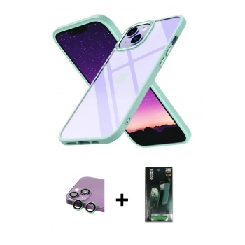 MARSİLYAN™- iPhone 15 Kılıf Nova Işık Serisi - Şeffaf 360 Full Body Arka Koruyucu + Raze Metal Kamera Lens - YL