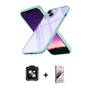 MARSİLYAN™- iPhone 15 Kılıf Nova Işık Serisi - Siyah Bilvis 3D Mat Cam Ekran Koruyucu + PVD Metal Kamera Lens - TU