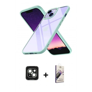 MARSİLYAN™- iPhone 15 Kılıf Nova Işık Serisi - Siyah Bilvis 3D Mat Cam Ekran Koruyucu + PVD Metal Kamera Lens - YL