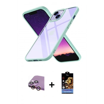 MARSİLYAN™- iPhone 15 Kılıf Nova Işık Serisi - Siyah Buffer Hayalet Cam Ekran Koruyucu + Raze Metal Kamera Lens - PE