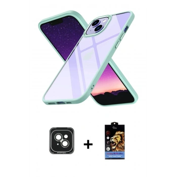 MARSİLYAN™- iPhone 15 Kılıf Nova Işık Serisi - Siyah Buffer Hayalet Cam Ekran Koruyucu + PVD Metal Kamera Lens - YL