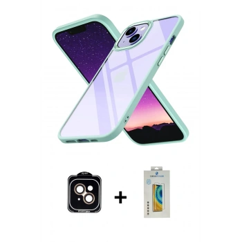 MARSİLYAN™- iPhone 15 Kılıf Nova Işık Serisi - Siyah Polymer Nano Ekran Koruyucu + PVD Metal Kamera Lens - TU