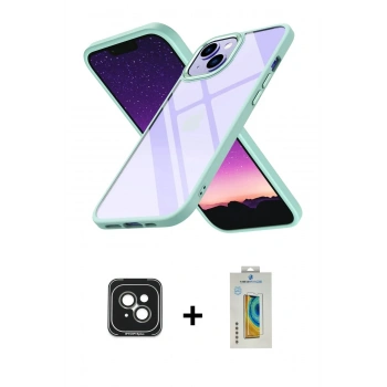 MARSİLYAN™- iPhone 15 Kılıf Nova Işık Serisi - Siyah Polymer Nano Ekran Koruyucu + PVD Metal Kamera Lens - YL