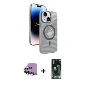 MARSİLYAN™- iPhone 15 Kılıf Nova Modern Prime - Şeffaf 360 Full Body Arka Koruyucu + Raze Metal Kamera Lens - YL