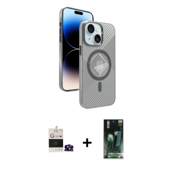 MARSİLYAN™- iPhone 15 Kılıf Nova Modern Prime - Siyah 360 Mat Full Body Arka Koruyucu + Bilvis Titan Kamera Lens - PE