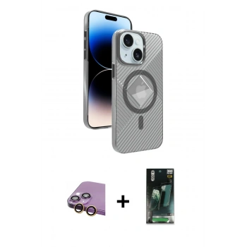 MARSİLYAN™- iPhone 15 Kılıf Nova Modern Prime - Siyah 360 Mat Full Body Arka Koruyucu + Raze Metal Kamera Lens - SI