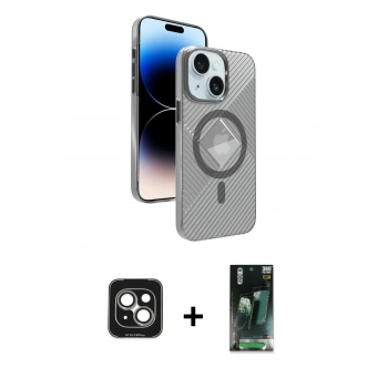 MARSİLYAN™- iPhone 15 Kılıf Nova Modern Prime - Siyah 360 Mat Full Body Arka Koruyucu + PVD Metal Kamera Lens - YL