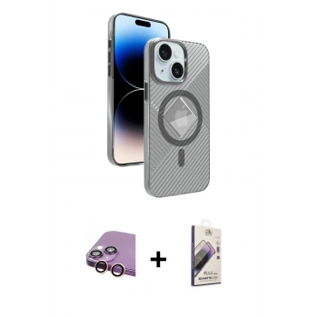 MARSİLYAN™- iPhone 15 Kılıf Nova Modern Prime - Siyah Bilvis 3D Mat Cam Ekran Koruyucu + Raze Metal Kamera Lens - PE