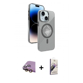 MARSİLYAN™- iPhone 15 Kılıf Nova Modern Prime - Siyah Bilvis 3D Mat Cam Ekran Koruyucu + Raze Metal Kamera Lens - SI