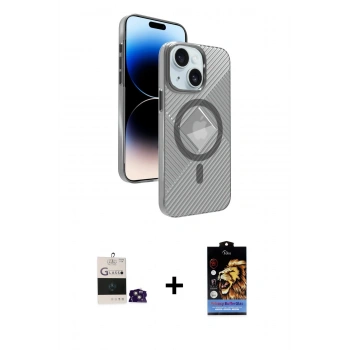 MARSİLYAN™- iPhone 15 Kılıf Nova Modern Prime - Siyah Buffer Hayalet Cam Ekran Koruyucu + Bilvis Titan Kamera Lens - PE