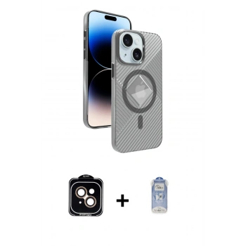 MARSİLYAN™- iPhone 15 Kılıf Nova Modern Prime - Siyah Joko Magic 5D Cam + PVD Metal Kamera Lens - TU