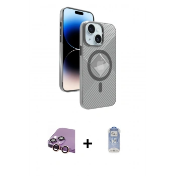 MARSİLYAN™- iPhone 15 Kılıf Nova Modern Prime - Siyah Joko Magic 5D Cam + Raze Metal Kamera Lens - PE
