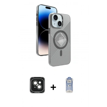 MARSİLYAN™- iPhone 15 Kılıf Nova Modern Prime - Siyah Joko Magic 5D Cam + PVD Metal Kamera Lens - YL