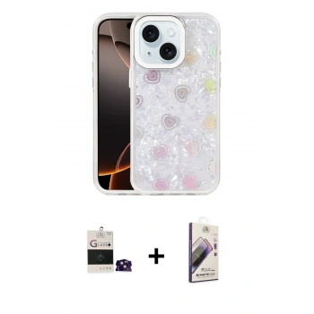 MARSİLYAN™- iPhone 15 Kılıf Odak Prime - Siyah Bilvis 3D Mat Cam Ekran Koruyucu + Bilvis Titan Kamera Lens - PE