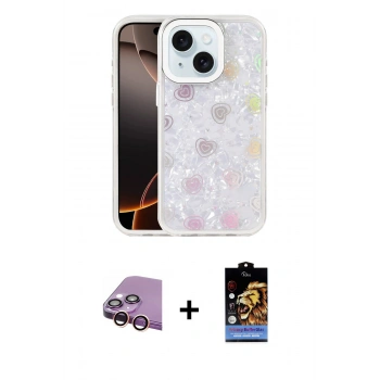 MARSİLYAN™- iPhone 15 Kılıf Odak Prime - Siyah Buffer Hayalet Cam Ekran Koruyucu + Raze Metal Kamera Lens - PE