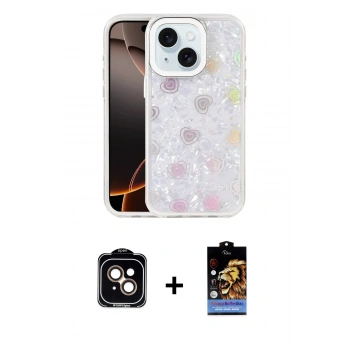 MARSİLYAN™- iPhone 15 Kılıf Odak Prime - Siyah Buffer Hayalet Cam Ekran Koruyucu + PVD Metal Kamera Lens - TU